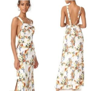 NWT Haute Hippie Bib Overall Style White Floral Print Silk Maxi Dress Size 2